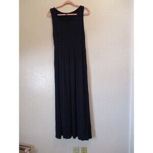 Forever 21 Womens Sz L Navy Blue Tank Maxi Dress Slit Casual Nautical Minimalist